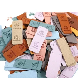 30Pcs 2x5cm Handmade PU Leather Tags with Wool Ball Sew on Labels Embellishment Knitting for DIY Crafts Sewing Labels
