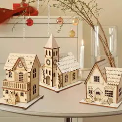 3Pcs Christmas LED Light Wooden Houses Shining Cabin Wooden Christmas Gifts Decor Merry Christmas Decorations Kid Gift New Year