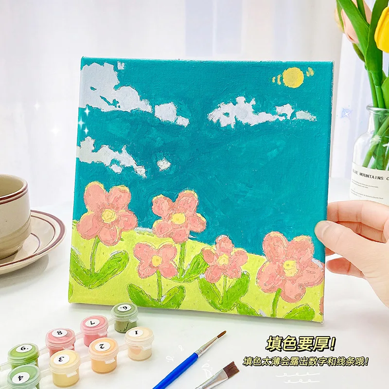 Kids DIY Digital Landscape Oil Painting Decoration Painting Handmade Toy Hand-painted Colour Filling Acrylic Paint Landscape Set
