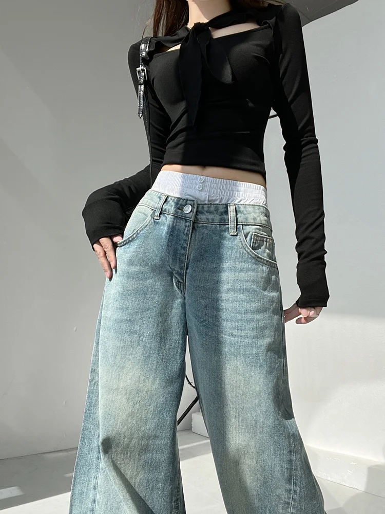 Jeans de Pierna Recta con Cintura Baja para Mujer, Plones Largos Casus de Pierna Ancha, Plones Largos hasta el Sue...