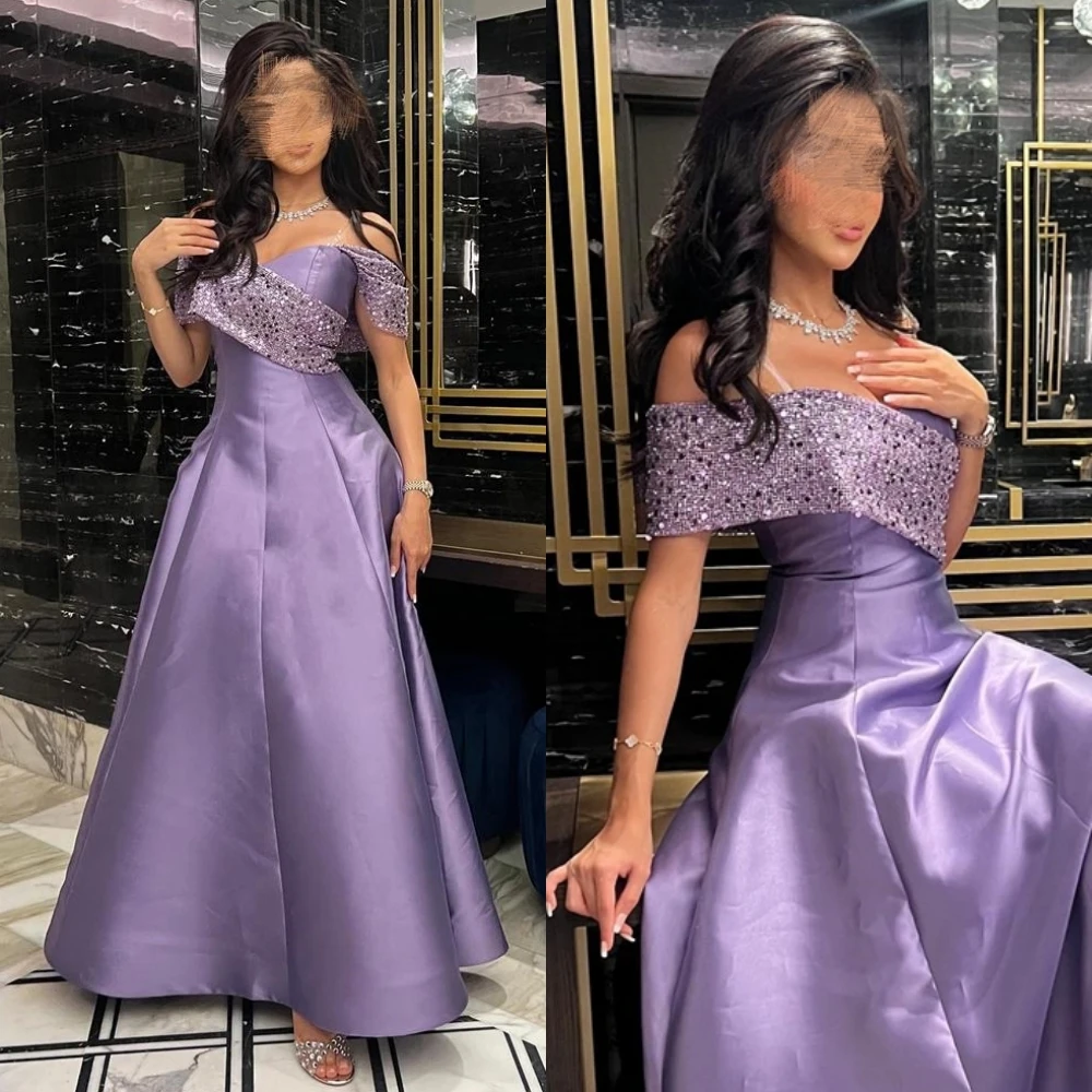 

Elegant Off the Shoulder Empire A-line Sequin Party Dress Floor Length Formal Evening Gowns 칵테일드레스 فساتين السهرة