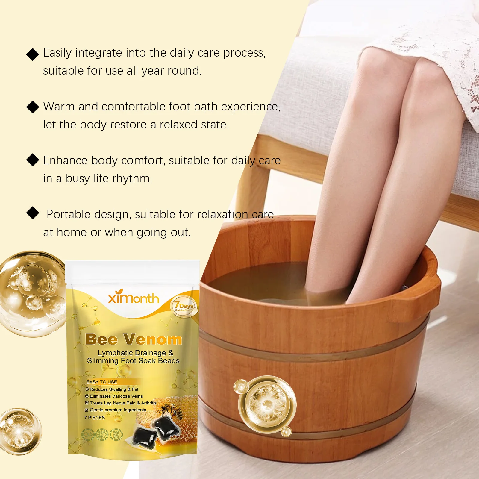 Bee Venom Foot Bath Beads Weight Loss Deeply Cleansing Improve Sleep Relieve Fatigue Remove Odor Feet Detox Soak Beads 7pcs