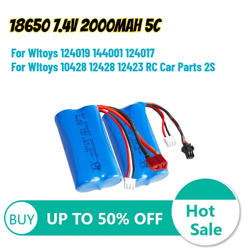 

18650 7.4V 2000mAh 5C Lithium Battery for Wltoys 124019 144001 124017 for Wltoys 10428 12428 12423 RC Car Parts 2S