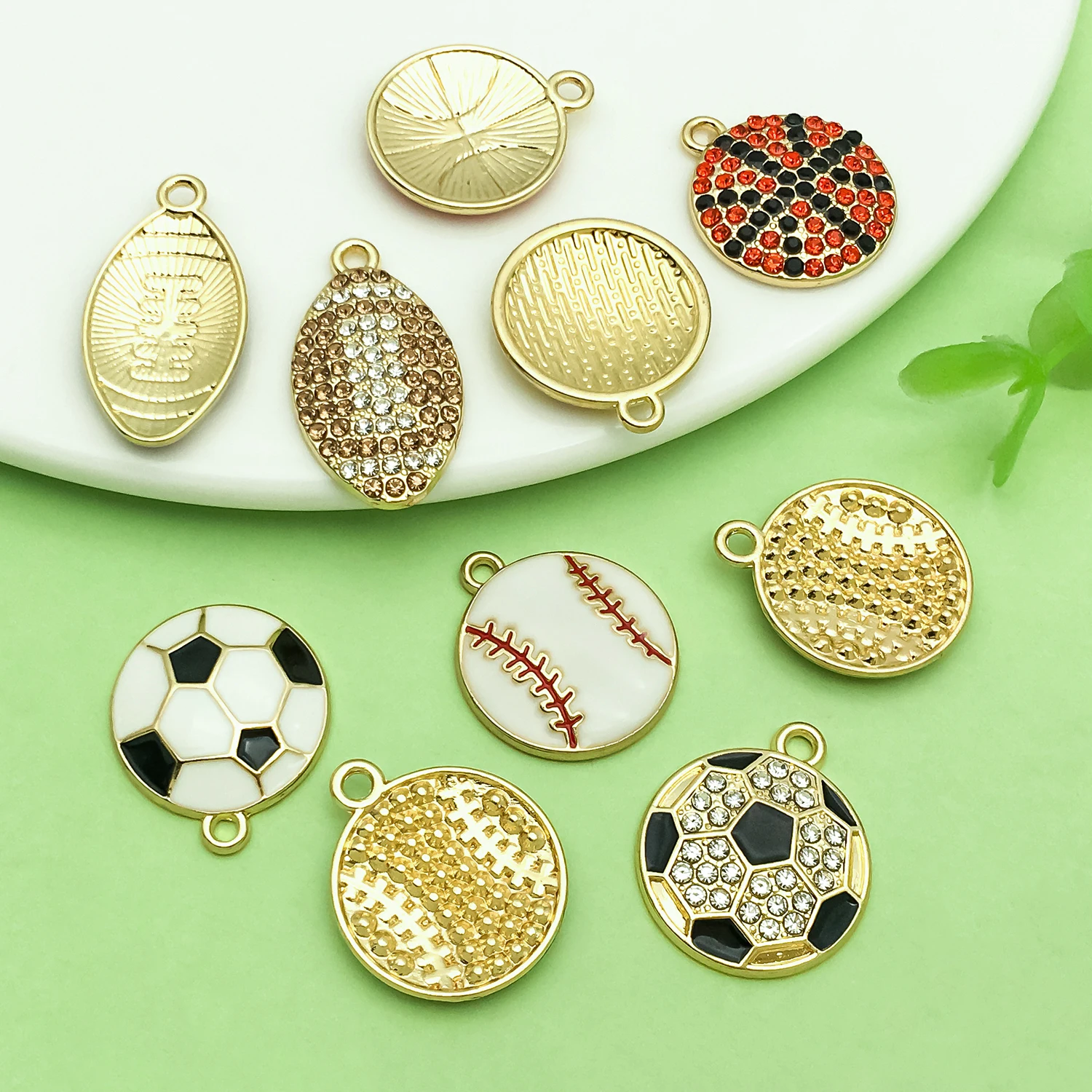 10pcs Enamel Sports Charms Alloy Basketball, Rugby, Football Pendants for DIY Bracelet Necklace Earring Jewelry Making Accessory view 6