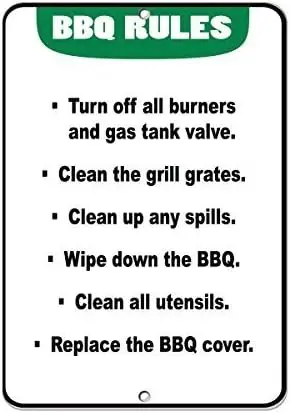 Metal Sign Great Aluminum Tin Sign BBQ: Turn Off Burners & Gas Tank Clean Grill Grates & Spills 8 X 12 Inch