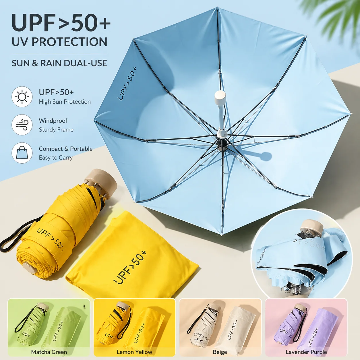 Flat Five-Fold Sun Umbrella Black Vinyl Sun Protection UV Protection Ultra-Lightweight Pocket Umbrella Portable Folding Umbrella