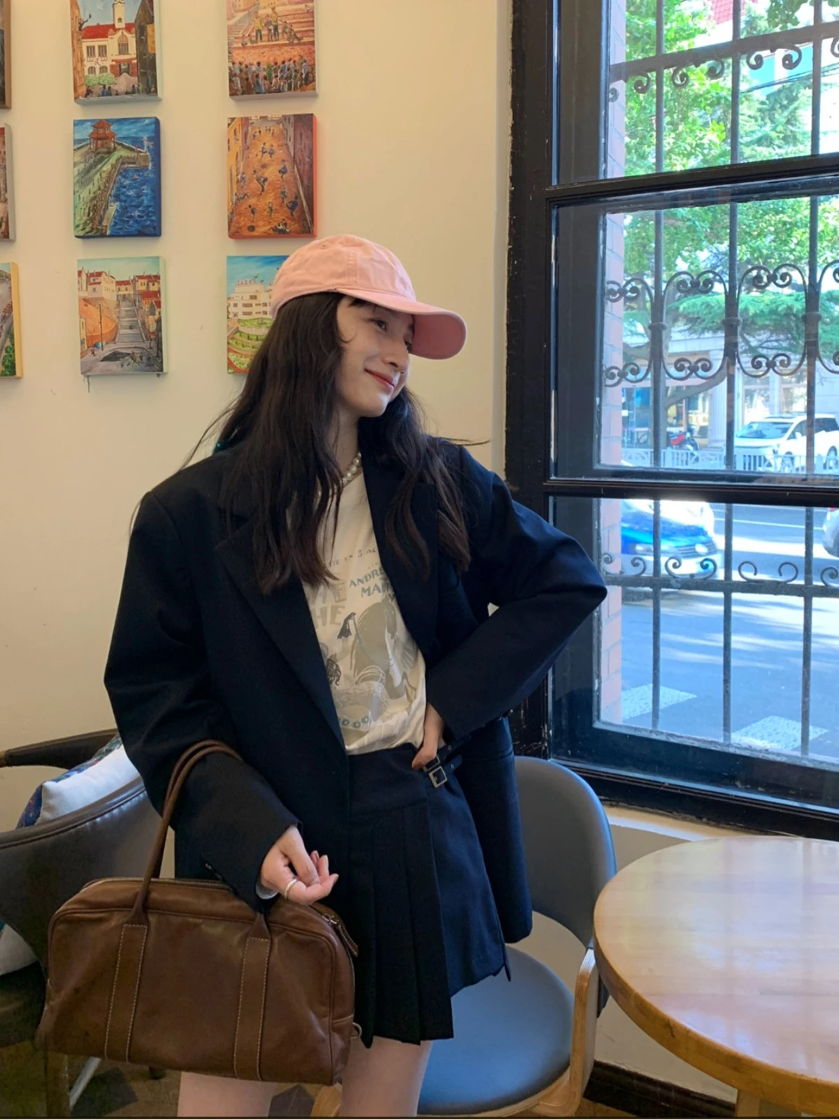 

TÊTU STUDIO Винтажный сине-черный пиджак в стиле кэжуал, осенний, для повседневной носки, укороченный, с длинными рукавами, женская мода