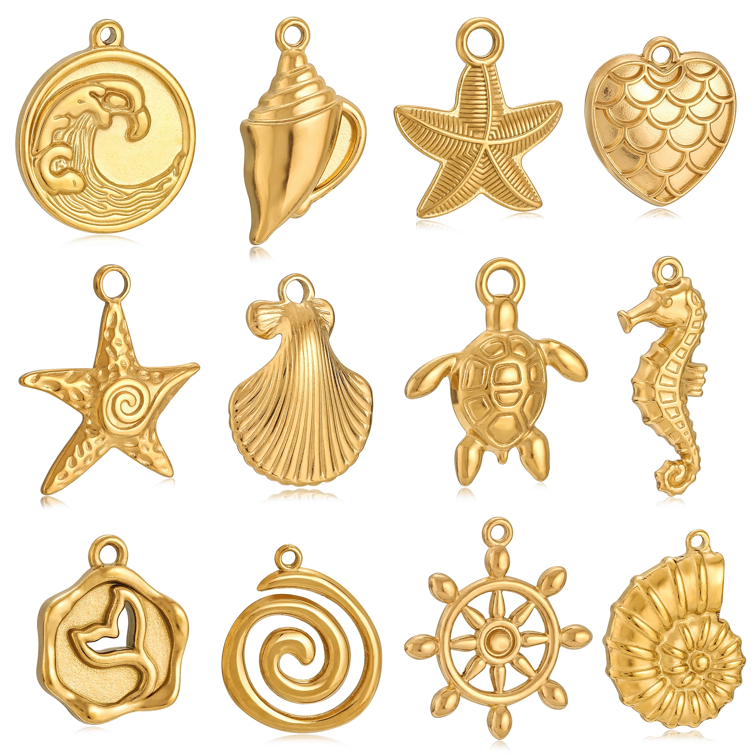 3pc/Lot Cute Ocean Wave/Starfish/Dolphin/Shell/Conch Charms For Jewelry Making Gold Color Jewelry Diy Earrings Necklace Bracelet