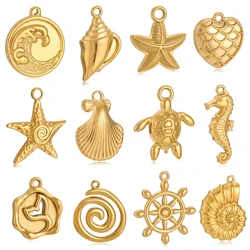 3pc/Lot Cute Ocean Wave/Starfish/Dolphin/Shell/Conch Charms For Jewelry Making Gold Color Jewelry Diy Earrings Necklace Bracelet