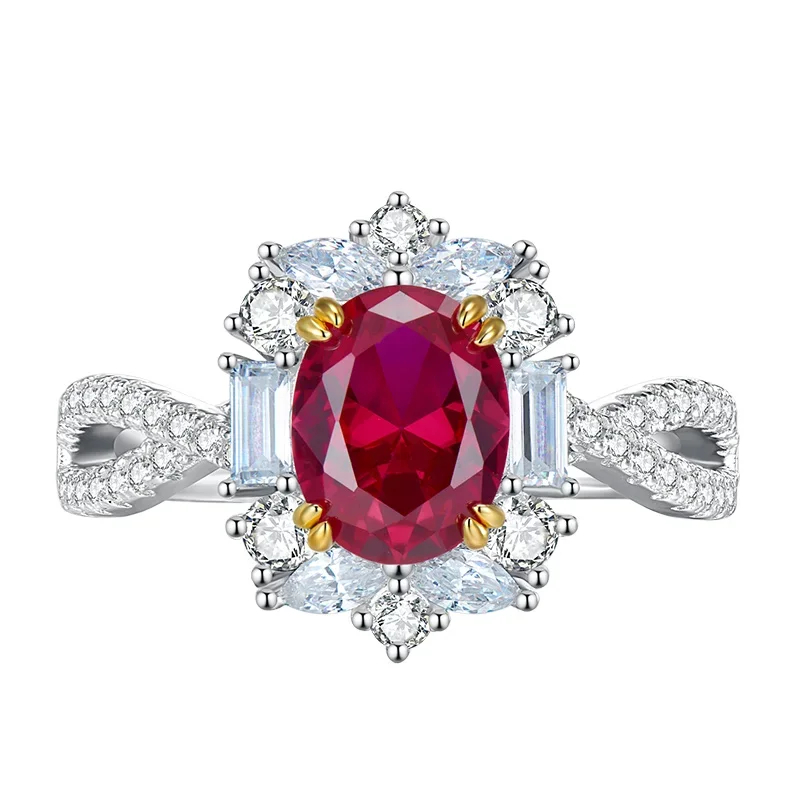 

New S925 2-carat pigeon blood red ring with pure silver inlay, exquisite, simple and elegant Jewelry