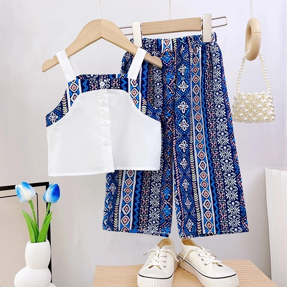 الصيف الفتيات أزياء أكمام واحدة الصدر شرابات بروتيل + السراويل 2 قطعة مجموعة 3-7 سنوات الاطفال لطيف عارضة الزي الملابس