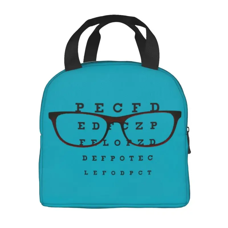 Custom Funny Glasses With Eye Test Chart Lunch Bag Women Optician Optometrist Warm Cooler Insulated Lunch Boxes for Adult Office