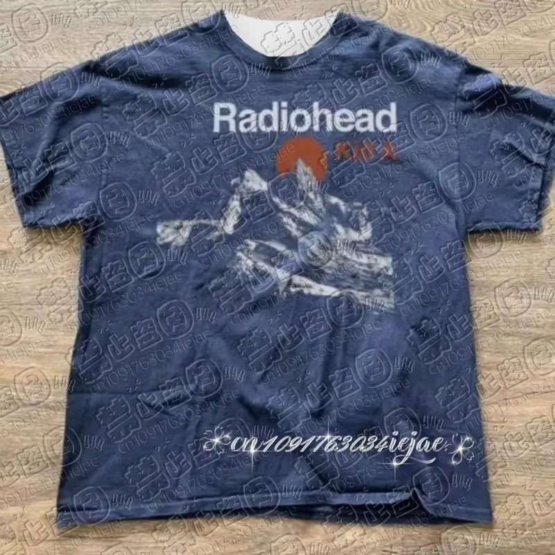 Radiohead Kid A Album Tour نادر الأزرق الداكن تي شيرت قصير الأكمام تي شيرت الرجال النساء نفس جودة عالية الصيف #2