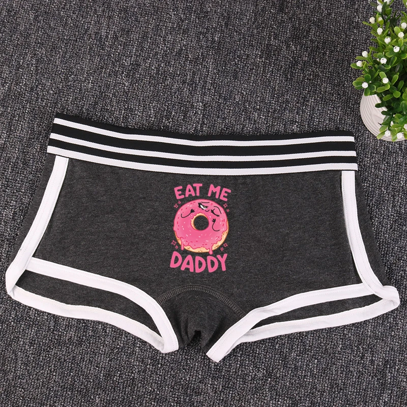 Eat Me Daddy Pink Donut Print Underwear for Women Sexy Home Panties for Girls Fashion Cotton Underwear Comfortable Cute Shorts