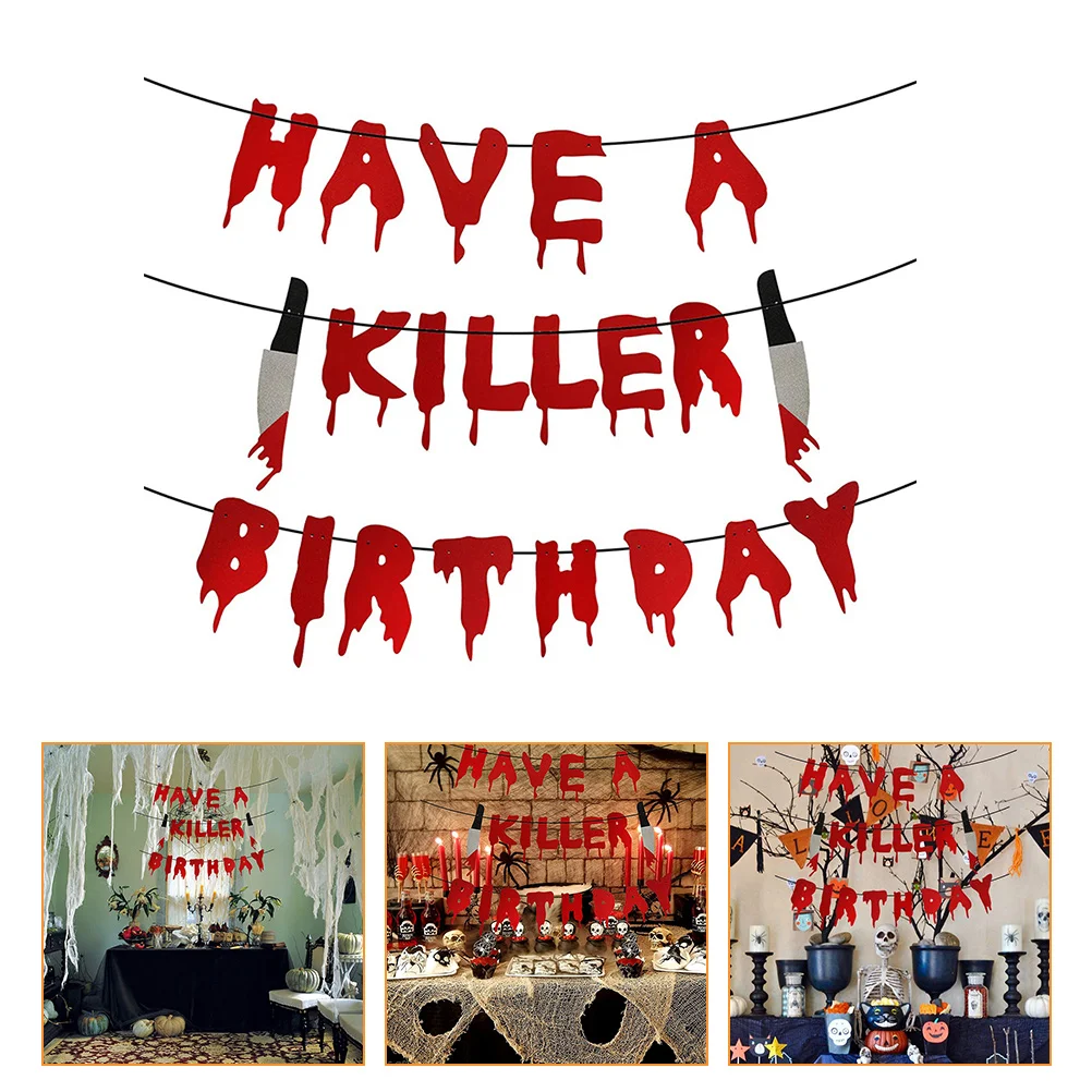 

Decorate Halloween Banner Horror Atmosphere Decoration Paper Birthday Zombie Party Red Bloodknife