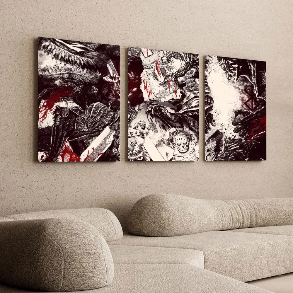 Set of 3 Framed Berserk Manga Poster Canvas Print Painting Wall Art Bedroom Study Studio Living Room Home Decoration