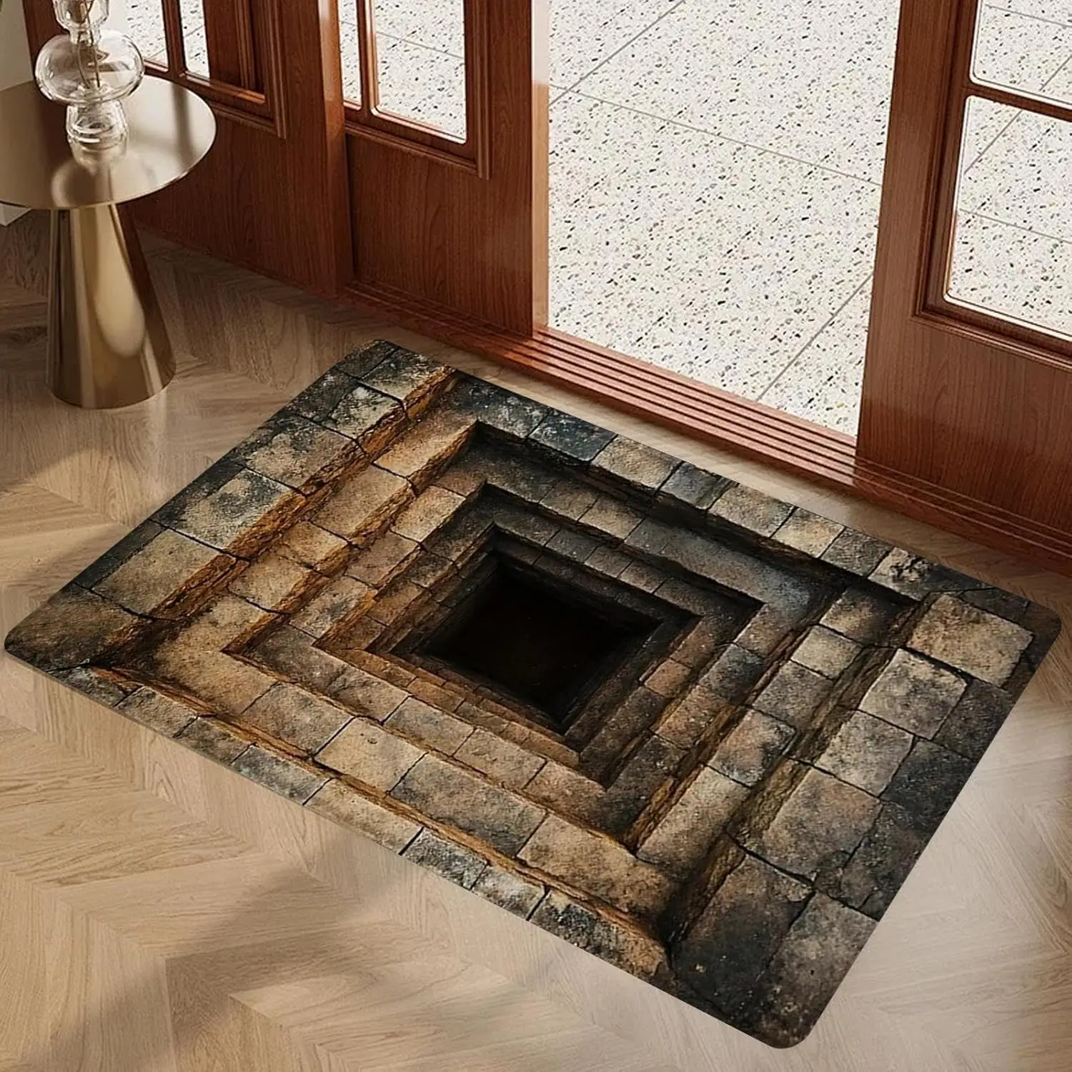 3D Illusion Hole Area Rug Entrance Mat Visual Experience Illusion Non-Slip Funny Trap Carpet for Living Room Washable Floor Mat