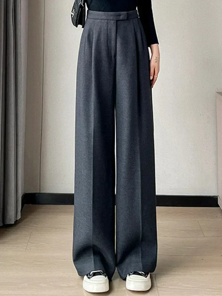 WOOL Autumn Slim High Waist Straight Women\'s Pants Casual Solid Color Loose Chic Female Wide Leg Pants Fashion Office Ladies