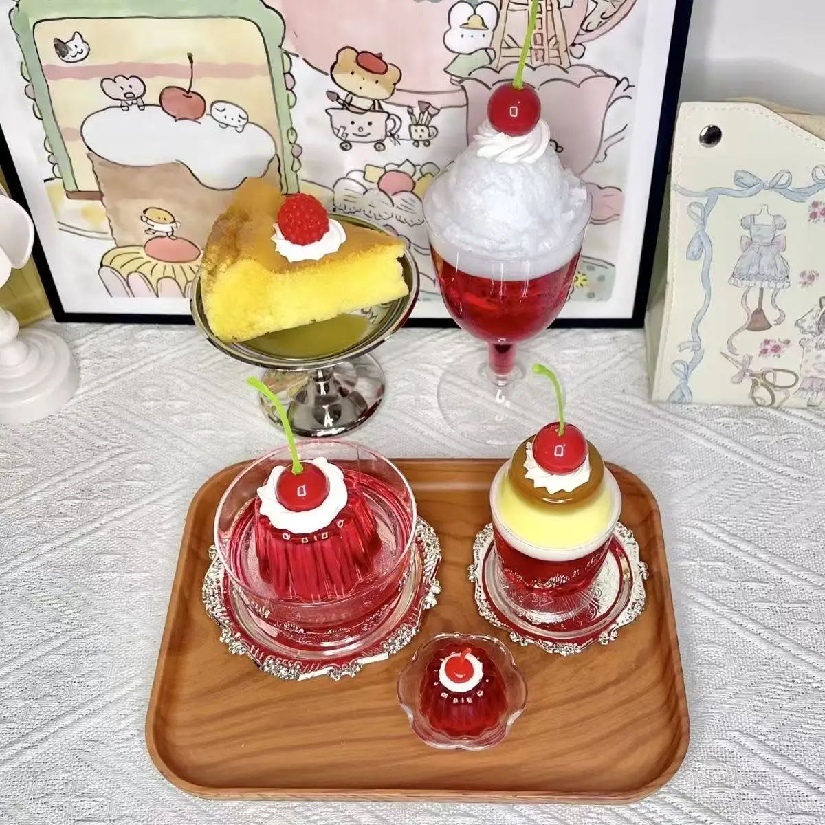 Pudín Retro Japonés, Accesorios para Fotos, Muñeca Gu Mei, Pudín de Gelatina de Frutas Rojas, Postre para Niñas, Decoración Bonita de Alto Valor, Regalo 2026