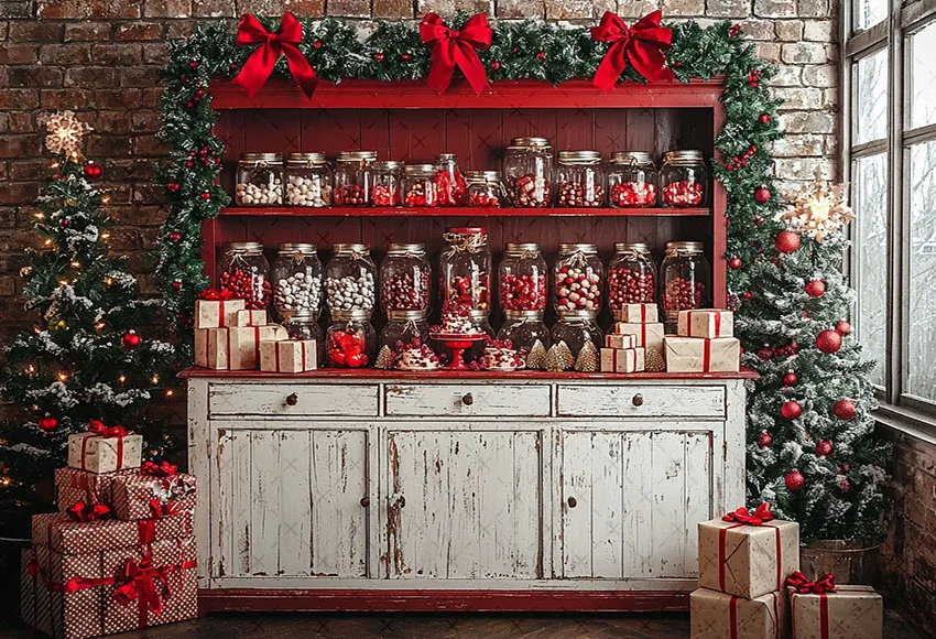 Mehofond Photography Background Christmas Kitchen Candy Bar Cabinet Xmas Tree Kids Family Portrait Decor Backdrop Photo Studio