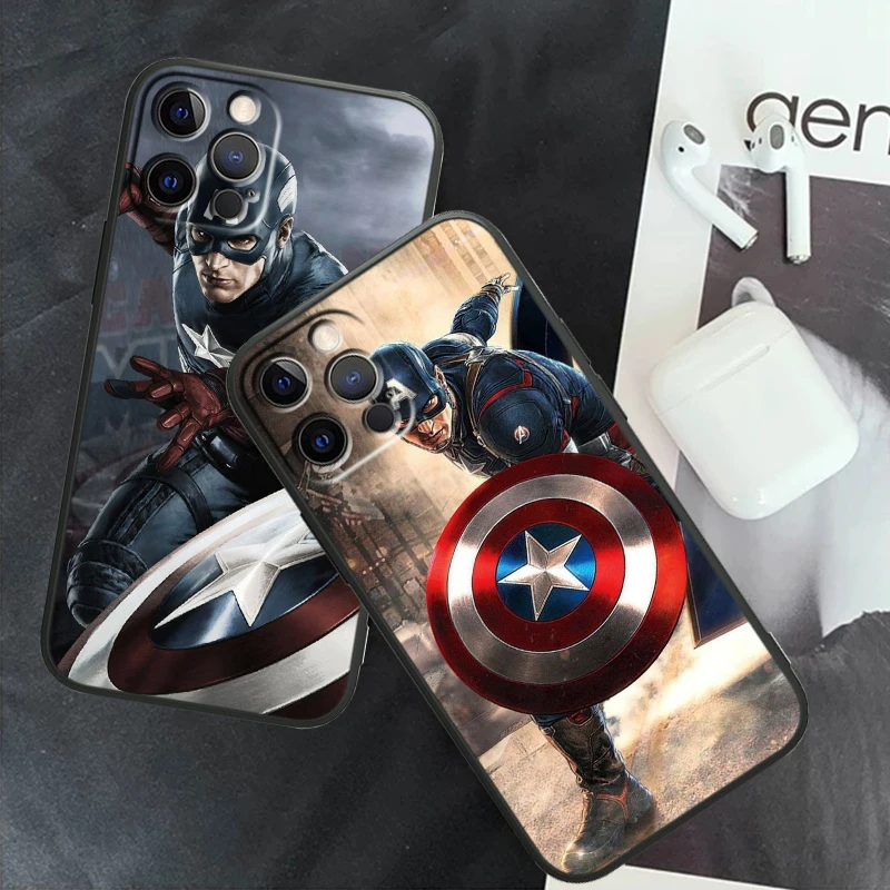 Marvel Captain America Cool For Apple iPhone 14 13 12 11 X XS XR 8 7 6 Pro Plus Max Mini 5 SE Black Phone Case