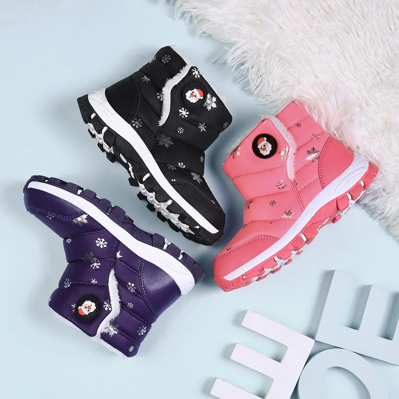 

girls warm fur antiskid outsole plus size 26-37 boots chlid Pink children shoes boots girl New winter Kids snow boots botas