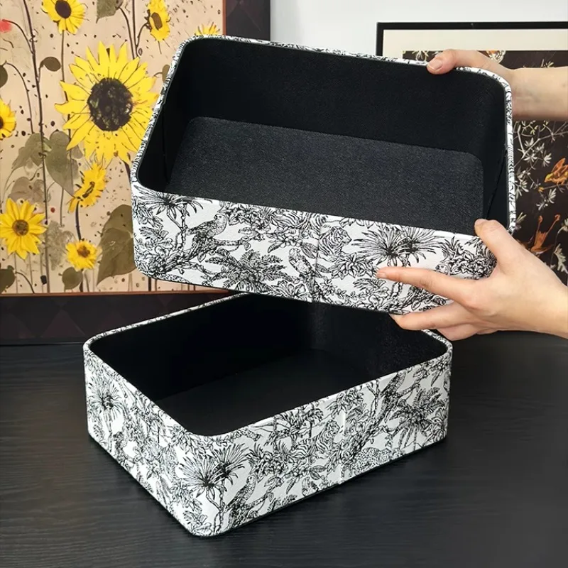 

French Desktop Storage Boxes Premium Living Room Tea Table and Snacks Sorting Box High-grade Leather Rectangular Organization