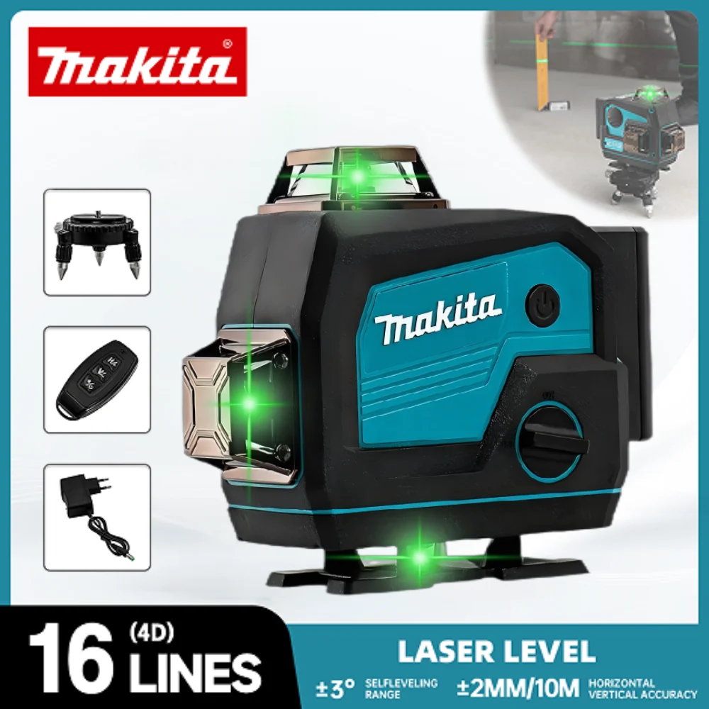 

Makita 16 Lines Cross Laser Level With Bluetooth Speaker 360° Green Light 4D Horizontal And Vertical Cross Line Power Tool