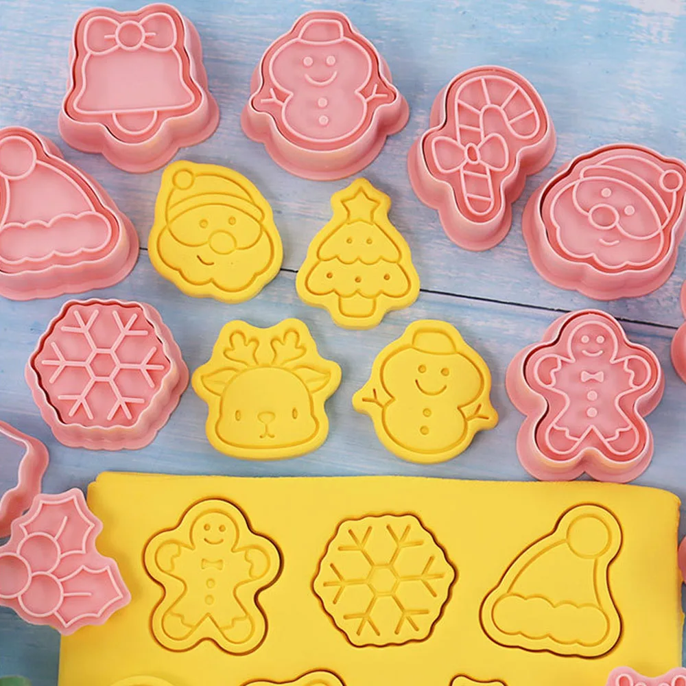 

10PCS/Set Mini Cartoon Christmas Cookie Cutter Embosser Stamp Cookie Cutter Fondant Cake Decorating Tools Party Baking Supplies