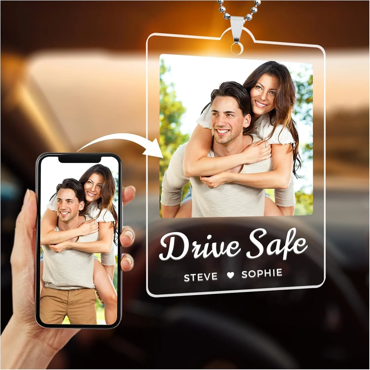 Custom Photo Acrylic Car Pendant Couple Pet Dog Cat Hanging Ornament Personalized Car Interior Memorial Gift Pet Owner