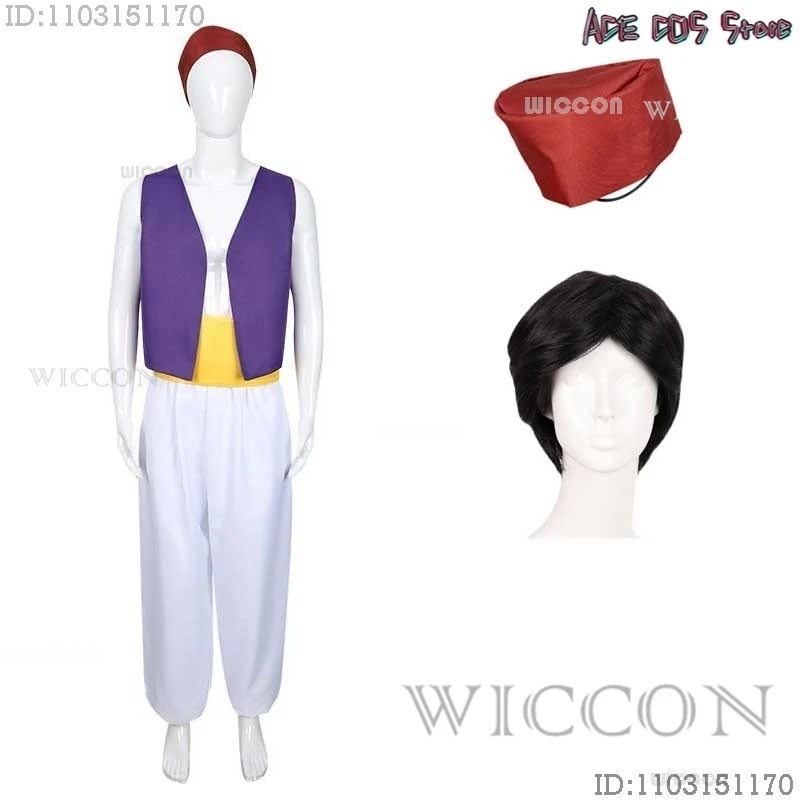 1000 Nights Anime Movie Fairytale Prince Cosplay Wig Aladin Costume Arab Outfits Set Halloween Fancy Suit Party Mens Roleplay