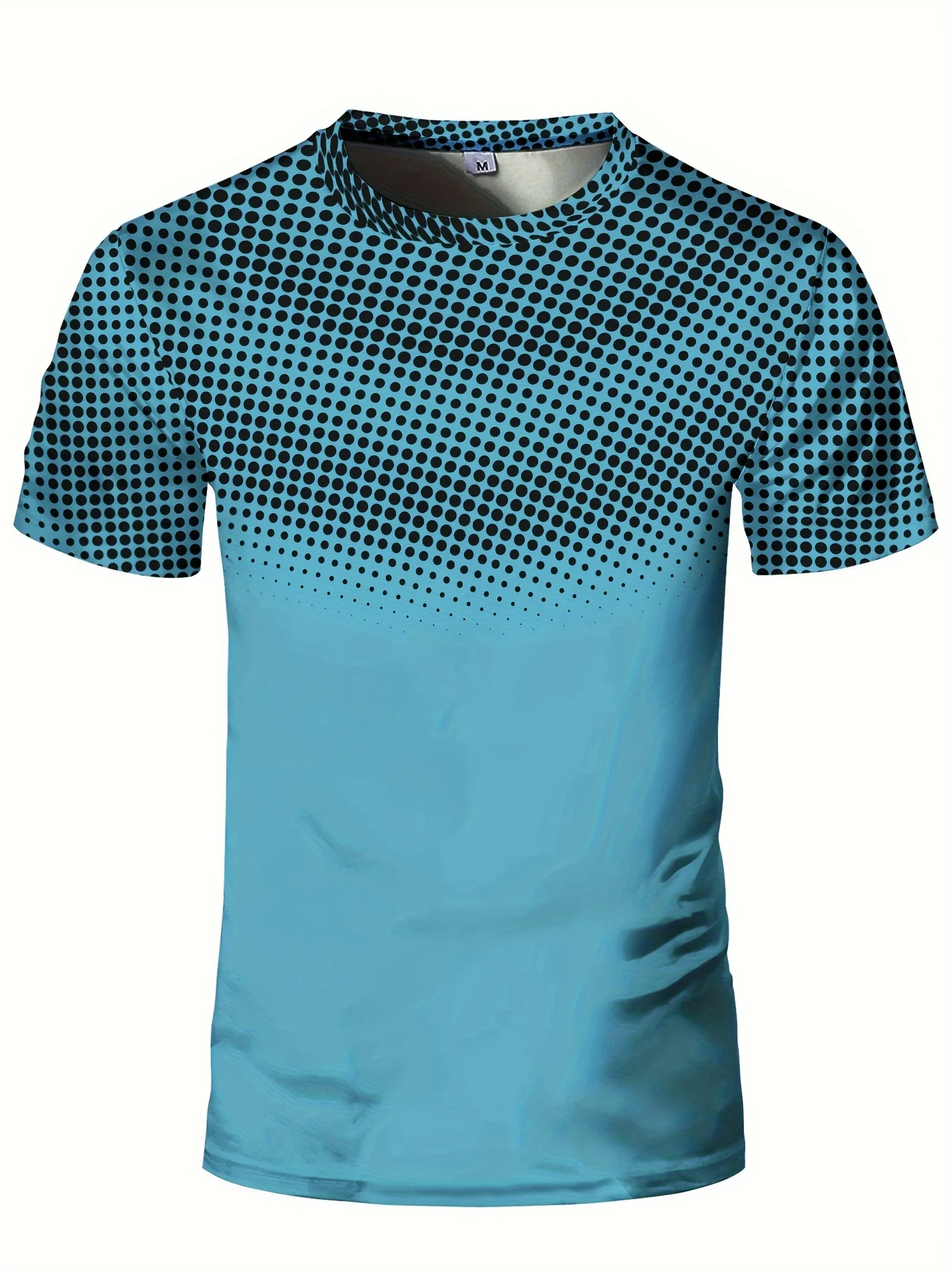 تي شيرت رياضي عالي المرونة وسريع الجفاف للرجال - أزرق وأسود متدرج مع نمط نقطة هندسية وأكمام قصيرة ورقبة دائرية لـ F #1