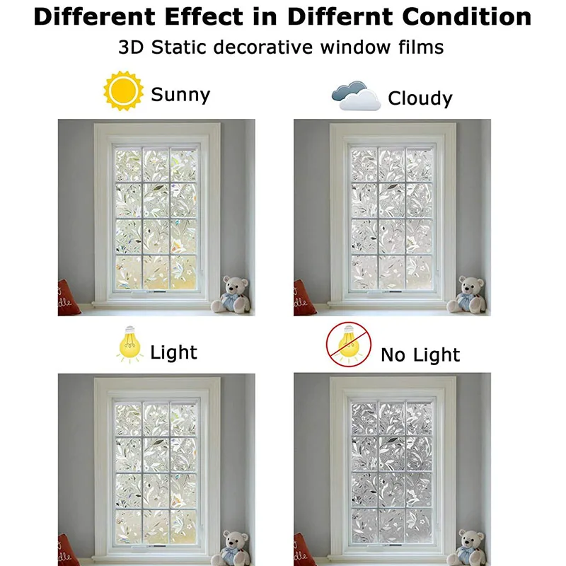 Window Film Decorative Window Privacy Film 3D Stained Glass Window Sticker Anti-UV Sun Blocker Heat Control for Home