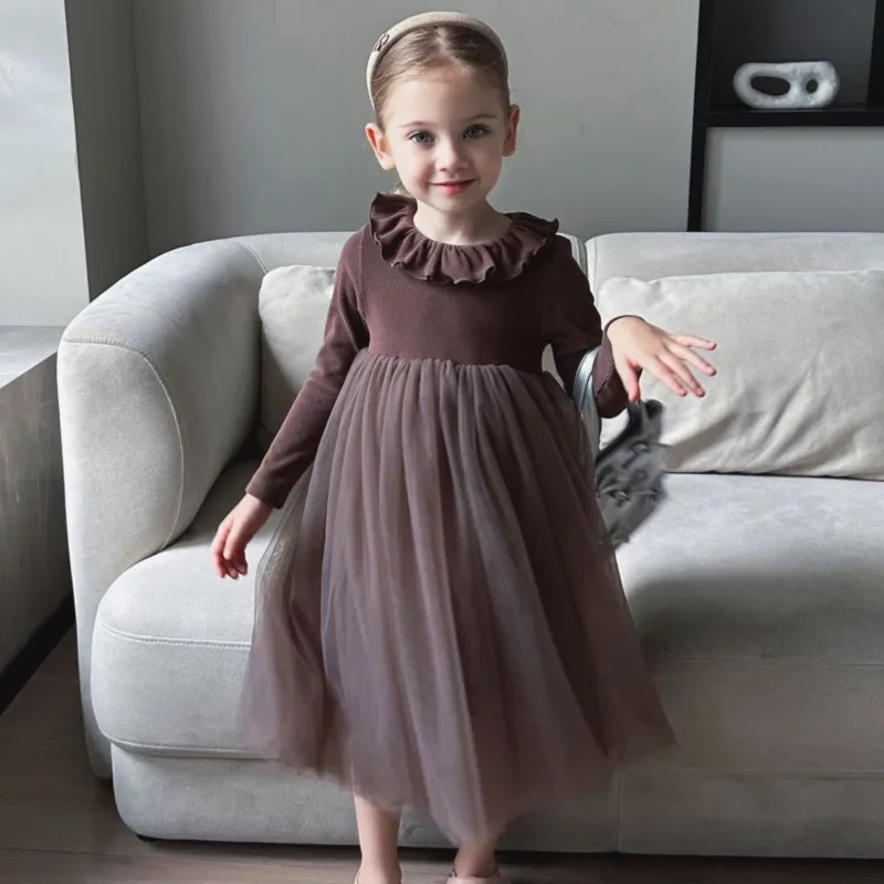 طفلة الأميرة تكدرت طوق فستان عيد الميلاد طويلة الأكمام الرضع طفل رضيع تول فيستدو حفلة عيد ميلاد ملابس الطفل 18M-12Y
