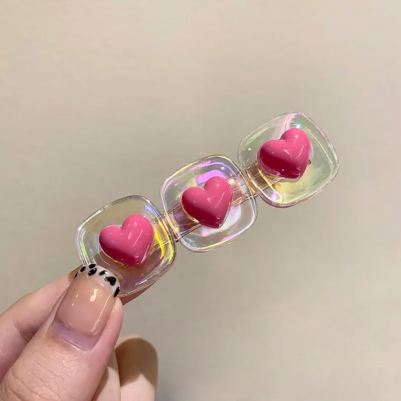 Lovely Y2K Pink Heart Korean Hair Clips for Women Hairpin Duckbill Clip for Girls Hair Accessories Headwear Ornament