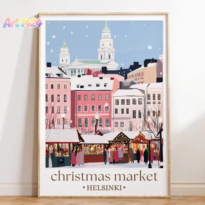 Helsinki Christmas Market Print, Finland Winter Poster, Holiday Decor, European Festive Wall Art