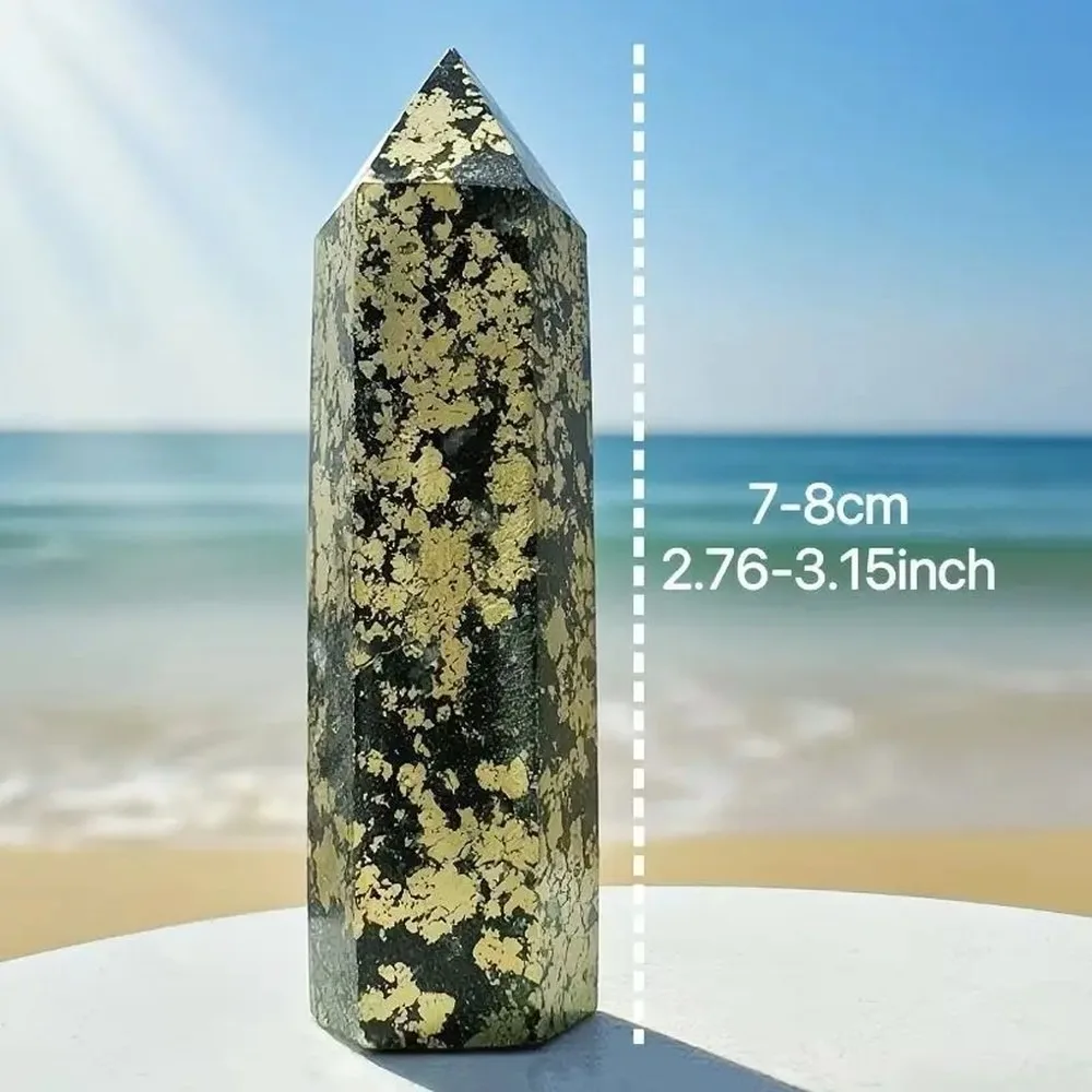 Polished Pyrite Crystal Tower Wand Natural Stone Reiki Healing Gemstone for Witchcraft Energy Rituals, Folk Craft Gift