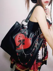 JIAERDI-Sac fourre-tout en cuir PU pour femme, sac à main vintage, sac initié noir, grande capacité, croix gothique, Y2k Grunge, JOLarge