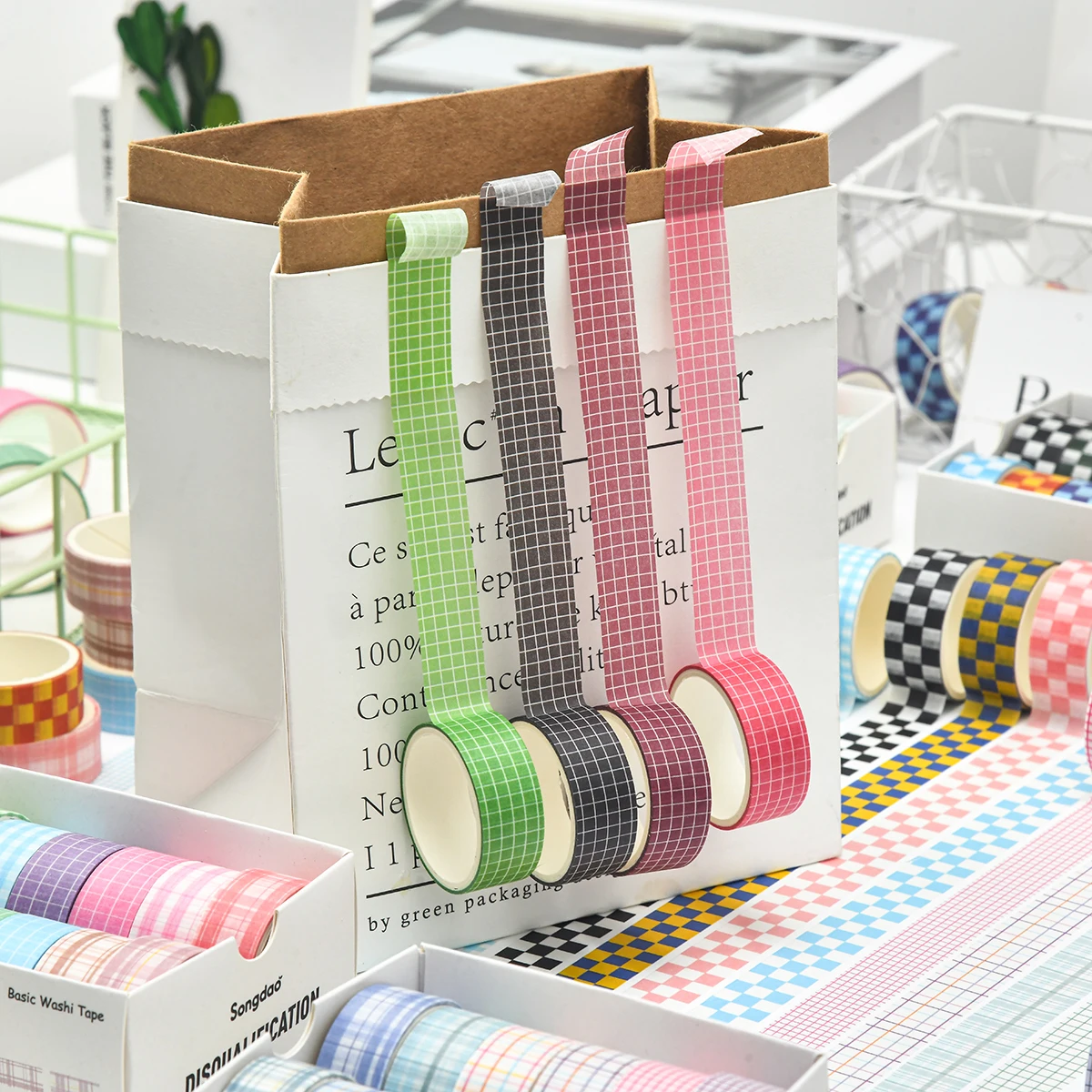 12 لفة/صندوق من شريط اشي منقوش ملون رائع، مجموعة متنوعة من الأنماط للاختيار من بينها، شريط سكرابوكينغ، هدية لعائلتك