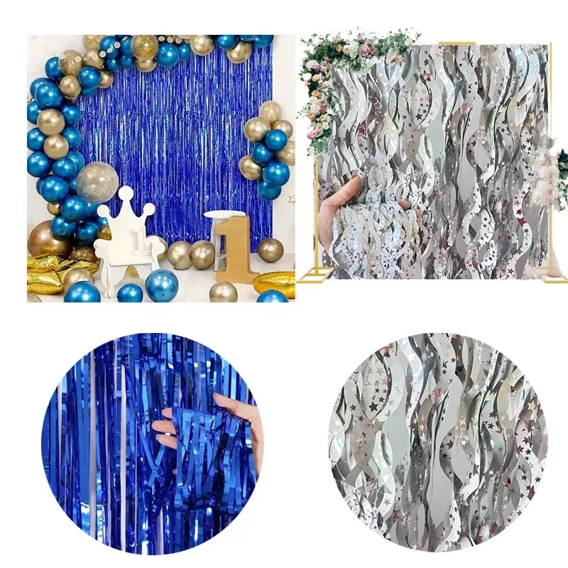 Funkelnder Fransenvorhang aus Metallfolie mit Sternmotiven, glitzernder Fotohintergrund für Hochzeitszeremonien, Urlaubsfestkeiten