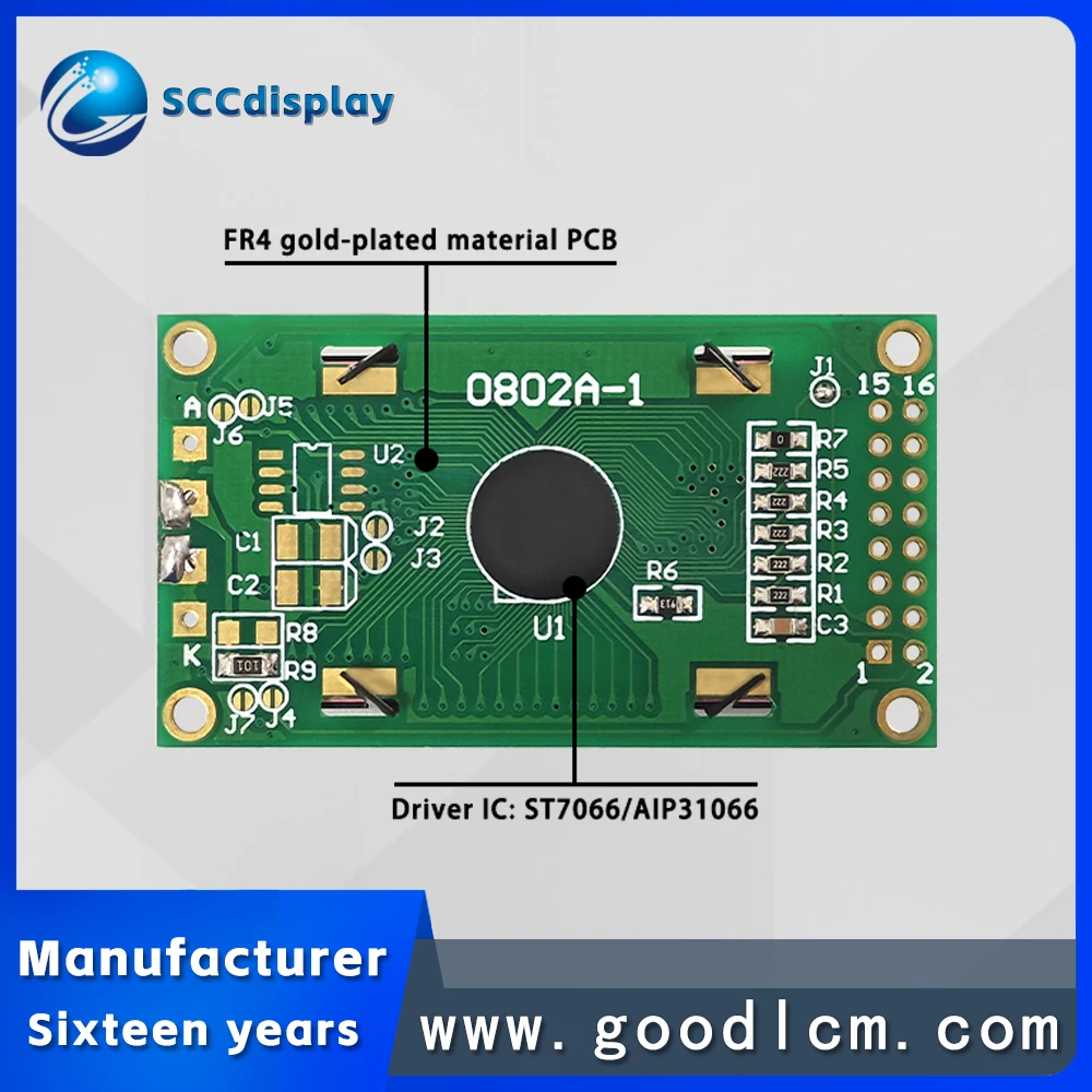 Parallel port Small Size Character 0802 LCD Screen SJXD0802A-1 Dual Row 16PIN Industrial Grade 8X2 Dot matrix LCM Display Module