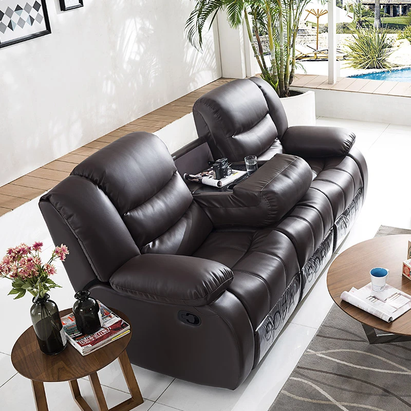 

Home theater electric three-person small apartment combination leather sofa