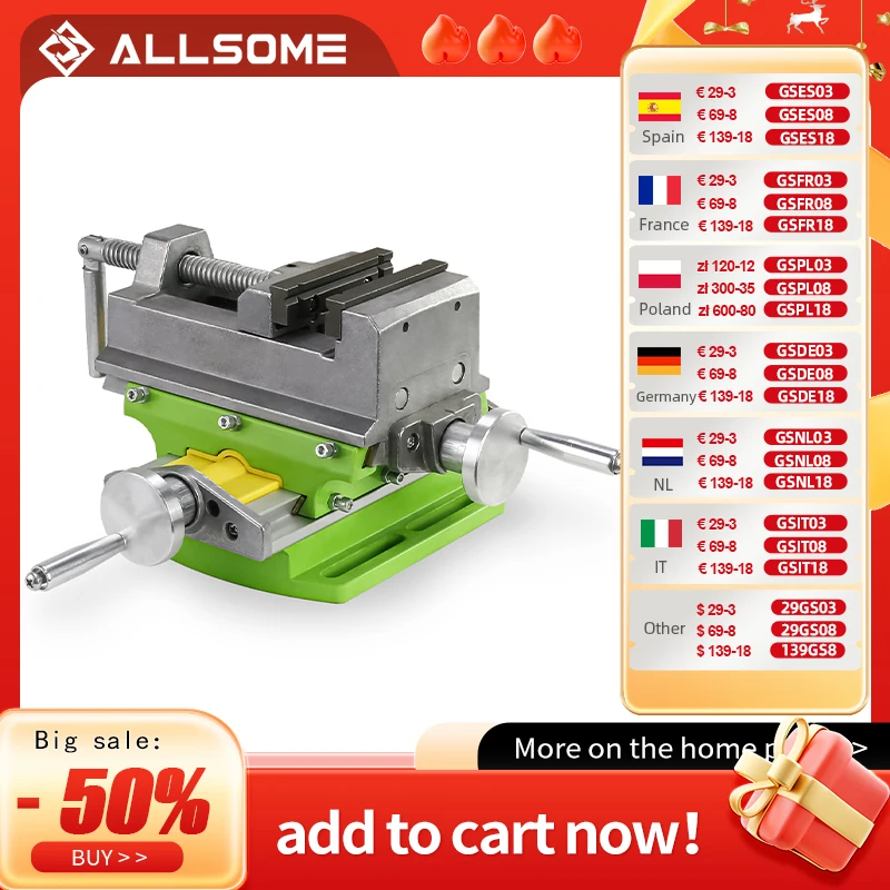 ALLSOME 3 Inch Cross Slide Bankschroef Vice tafel Samengestelde tafel Werktafel Bank Alunimun Legering Lichaam Voor Frezen boren HT2878