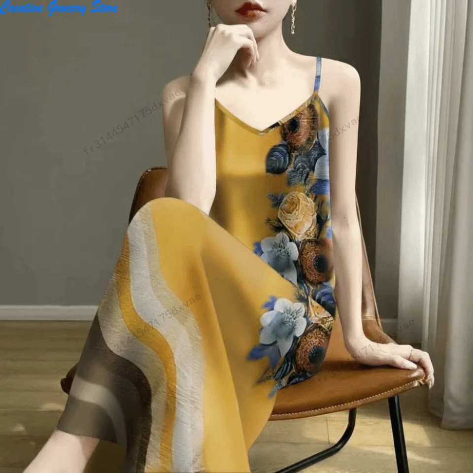 Vestido Bohemio Floral de Tirantes para Mujer 2026, Escote en V, Sin Mangas, Largo Medio, Casual de Verano para Playa, Tallas L-3XL 3