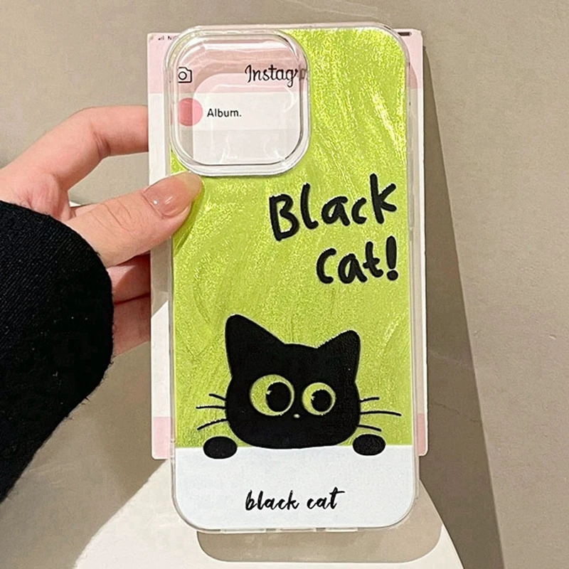 Casal gato preto dos desenhos animados caso de telefone para samsung galaxy a56 a16 a26 a36 a06 a55 a35 a25 a15 a54 s24 s25 s22 s23 fe fundas capa