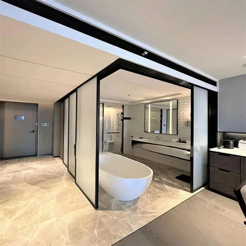 for Bedroom Narrow Side Balcony Glass Sliding Door Hotel Living Room Aluminum Alloy Partition Door Screen