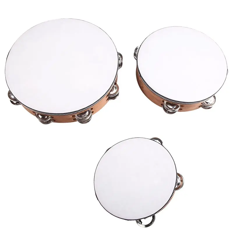 NALFI-3 Pack Wooden Tambourine Set 6+8+10 Inches Percussion Tambourines With Storage Bag For Church, Wedding, Party, Dance, B