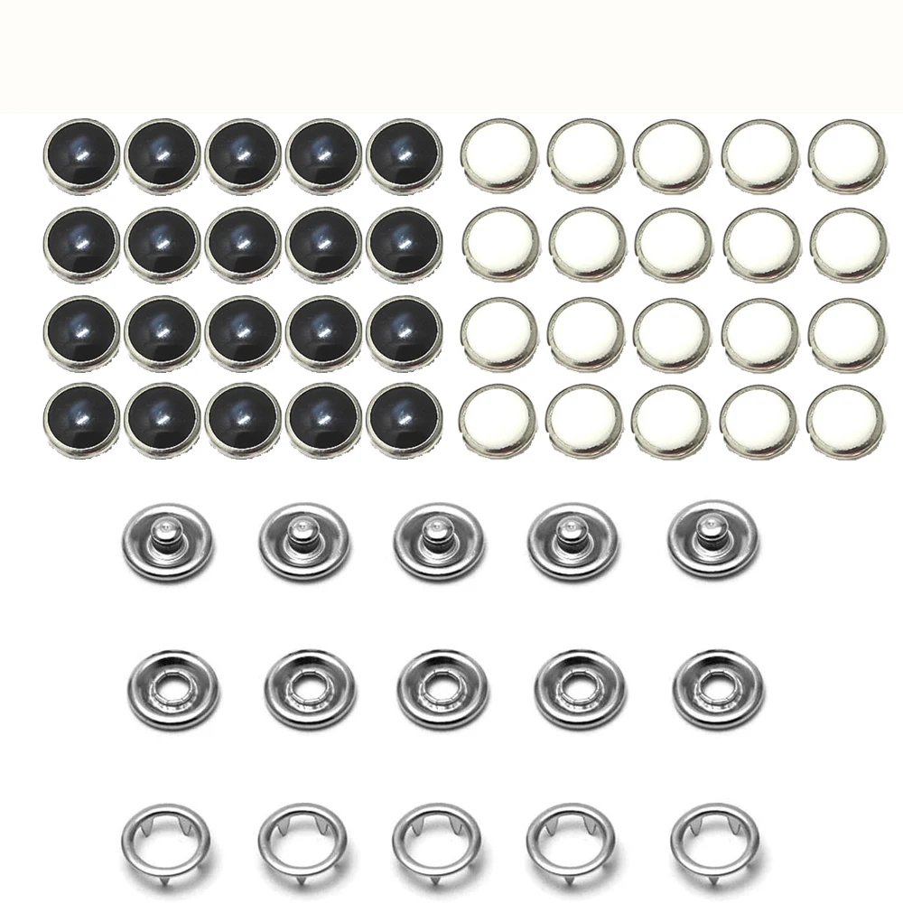 20 Sets DIY Pearlescent Copper Snap Fastener Combination Claw Snap Fastener Jeans Button Pants Snap Button Black and White