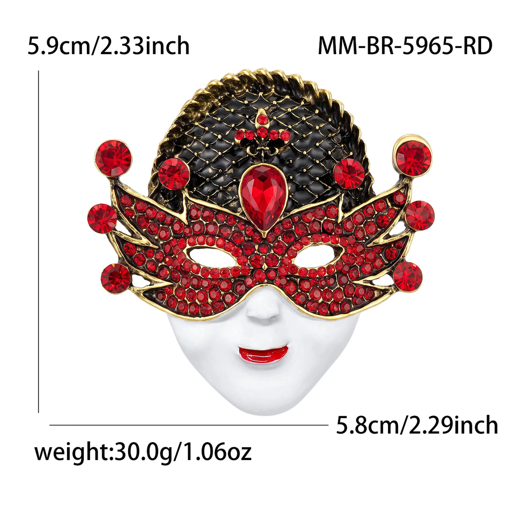 Beaut&Berry Luxury Rhinestone Mask Brooches for Women Unisex Figure Pins Casual Party Jewelry Accessories Gifts Decoration