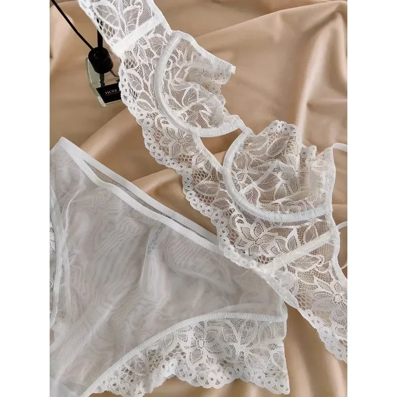 MOYISU, ropa interior blanca transparente de encaje con pechos grandes, sujetador pequeño, conjunto ultrafino, ropa interior Sexy Pure Desire, conjunto de ropa interior